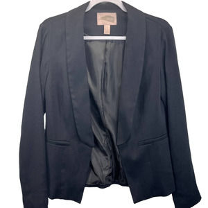 Forever 21 Blazer Black XS Open Front Long Sleeve Pockets Lined Rayon Textured